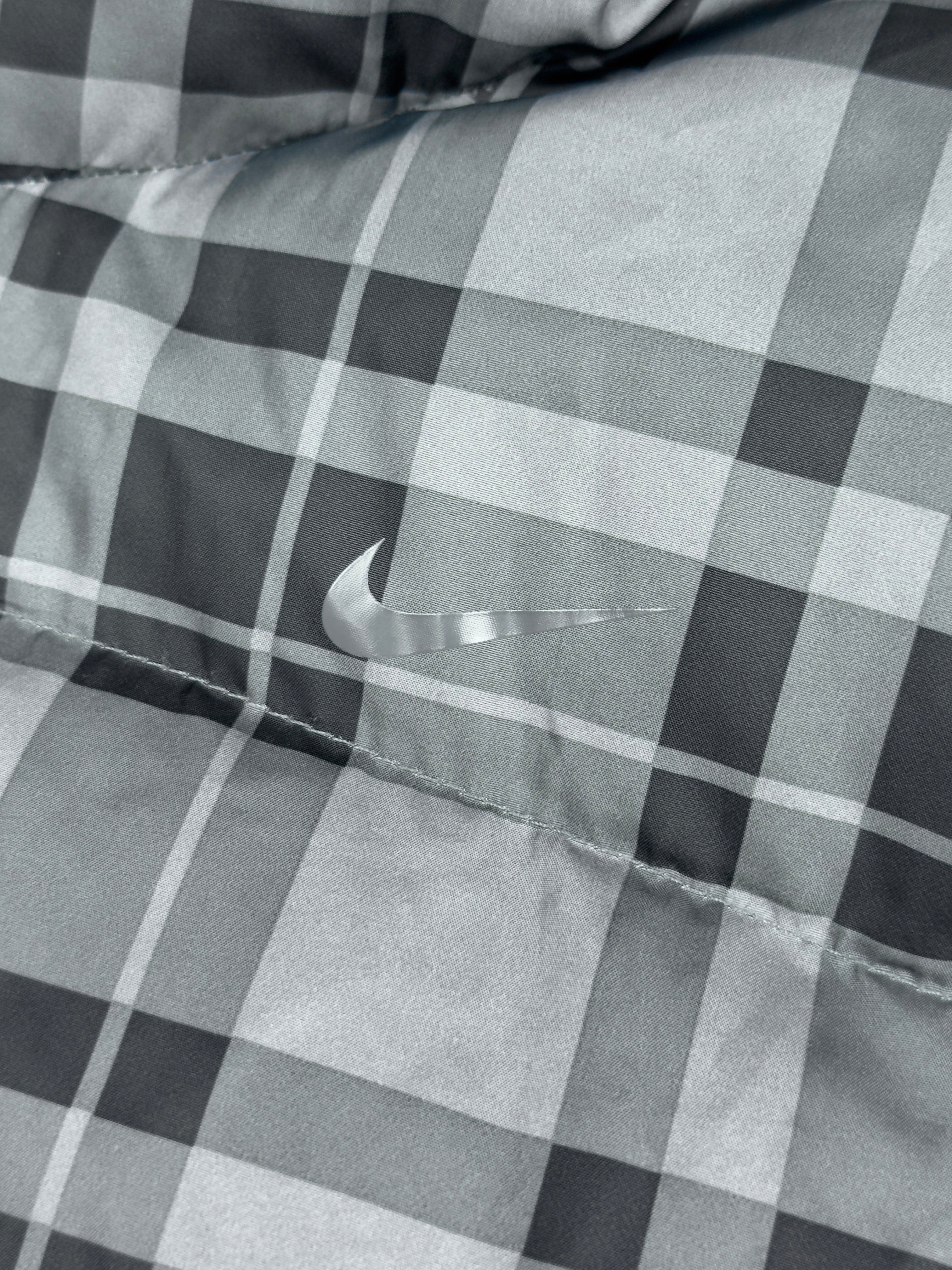 Vintage 2000s Nike Plaid Fur Hood Reversible Down Puffer Jacket