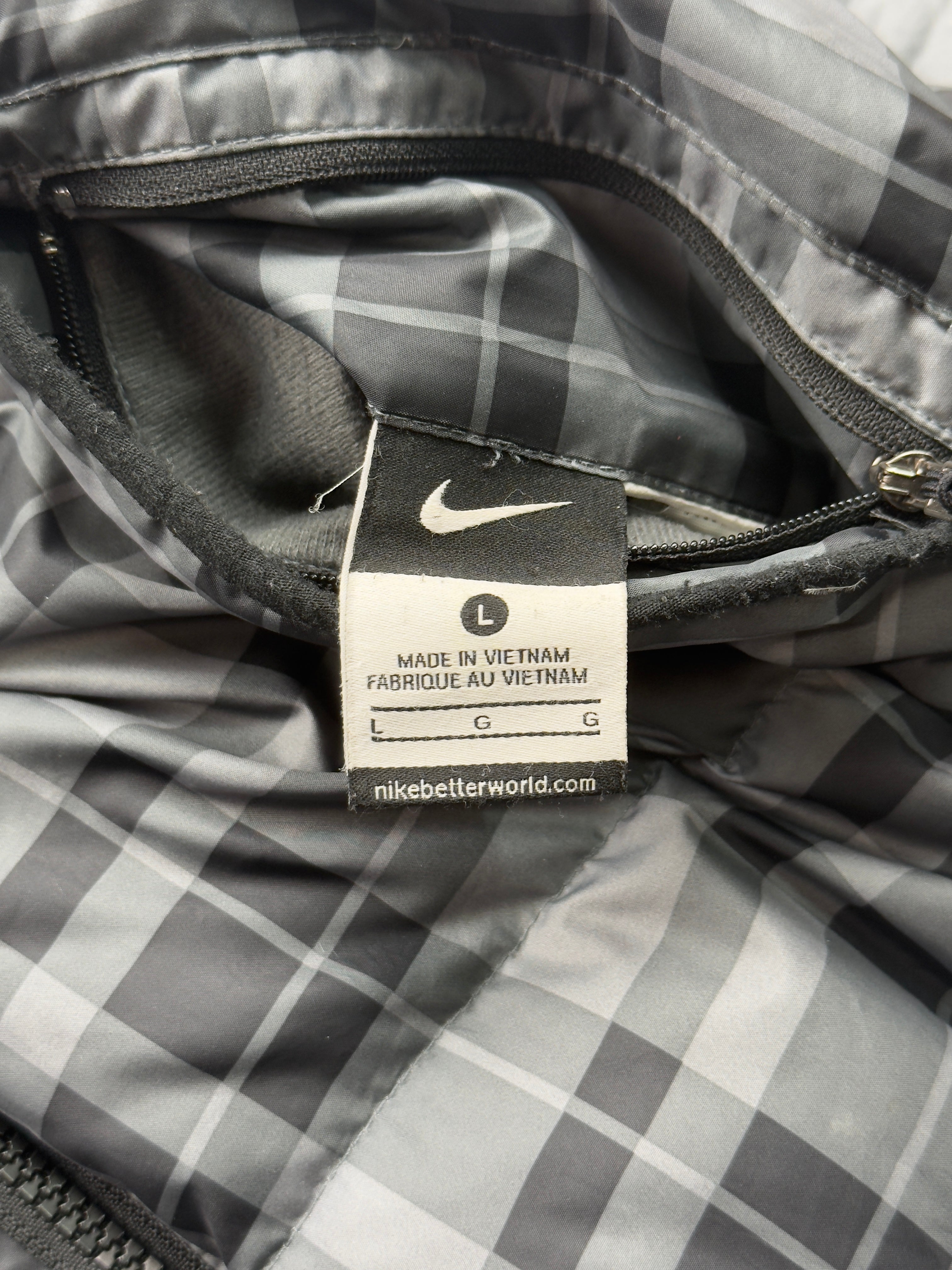 Vintage 2000s Nike Plaid Fur Hood Reversible Down Puffer Jacket